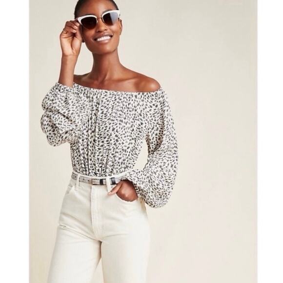 Anthropologie Cascais Leopard On/Off Shoulder Long Sleeve Blouse NWT - Picture 1 of 9